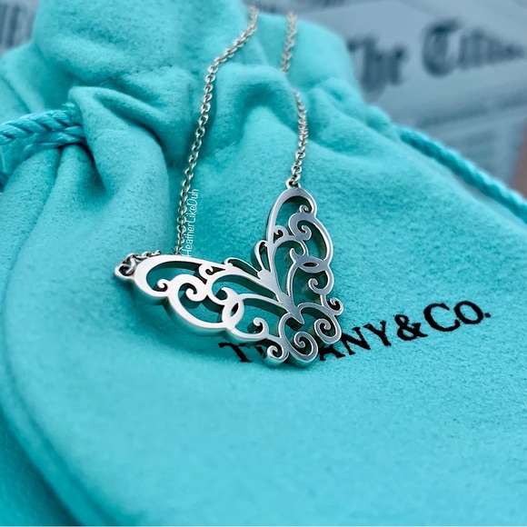 SOLD New RARE & RETIRED! Tiffany & Co. Enchant Butterfly Scroll Pendant Necklace - Picture 8 of 9